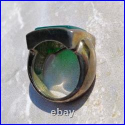 OOAK John Deere Ring Green Onyx Signed Sterling Silver Pinky Size 5.5 Chunky
