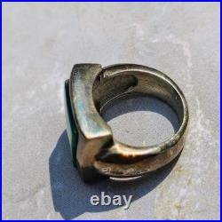 OOAK John Deere Ring Green Onyx Signed Sterling Silver Pinky Size 5.5 Chunky