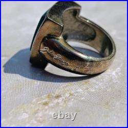 OOAK John Deere Ring Green Onyx Signed Sterling Silver Pinky Size 5.5 Chunky