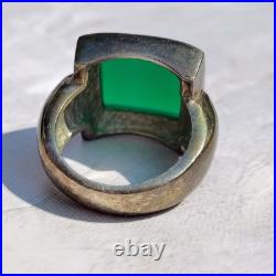 OOAK John Deere Ring Green Onyx Signed Sterling Silver Pinky Size 5.5 Chunky