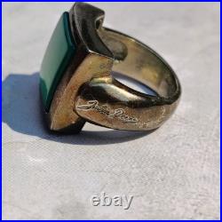 OOAK John Deere Ring Green Onyx Signed Sterling Silver Pinky Size 5.5 Chunky