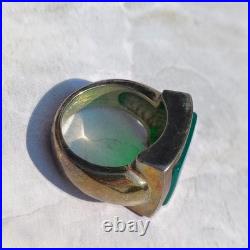OOAK John Deere Ring Green Onyx Signed Sterling Silver Pinky Size 5.5 Chunky