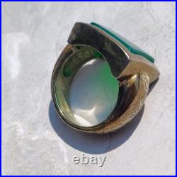 OOAK John Deere Ring Green Onyx Signed Sterling Silver Pinky Size 5.5 Chunky