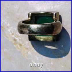 OOAK John Deere Ring Green Onyx Signed Sterling Silver Pinky Size 5.5 Chunky
