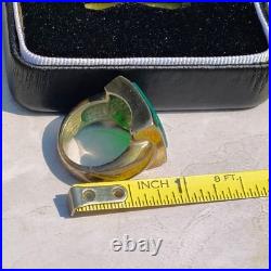OOAK John Deere Ring Green Onyx Signed Sterling Silver Pinky Size 5.5 Chunky