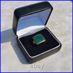 OOAK John Deere Ring Green Onyx Signed Sterling Silver Pinky Size 5.5 Chunky
