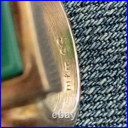 OOAK John Deere Ring Green Onyx Signed Sterling Silver Pinky Size 5.5 Chunky