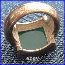 OOAK John Deere Ring Green Onyx Signed Sterling Silver Pinky Size 5.5 Chunky