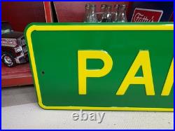ORIGINAL 1970's JOHN DEERE APRTS HEAVY EMBOSSED STEEL DEALER SIGN (36x 12)