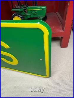ORIGINAL 1970's JOHN DEERE APRTS HEAVY EMBOSSED STEEL DEALER SIGN (36x 12)