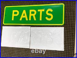 ORIGINAL JOHN DEERE PARTS HEAVY EMBOSSED STEEL SIGN, (36x 12) NOS, NICE SIGN