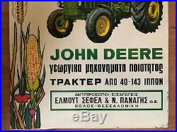 ORIGINAL VINTAGE GREEK GREECE LARGE TIN SIGN ADVERT JOHN DEERE TRACTORS 1960s