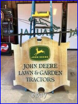 ORIGINAL Vintage JOHN DEERE LAWN & GARDEN TRACTORS Sign with HANGER JD Old Farm