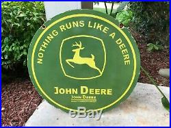 Old John Deere Heavy Double Sided Porcelain Advertising Sign, (dated 1952)