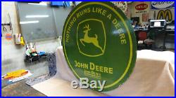 Old John Deere Heavy Double Sided Porcelain Advertising Sign, (dated 1952)