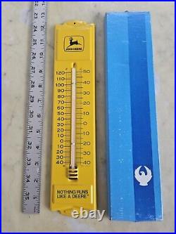 Old NOS metal John Deere Thermometer Advertising Sign Nothing Runs Like a Deere