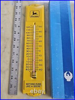 Old NOS metal John Deere Thermometer Advertising Sign Nothing Runs Like a Deere