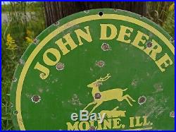 Old Vintage 1950's John Deere Porcelain Enamel Sign Farm Tractor Moline ILL