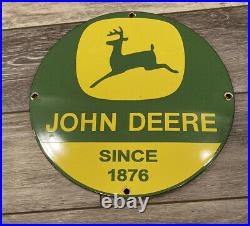Old Vintage Green John Deere Porcelain Enamel Metal Sign Farm Tractor Farming