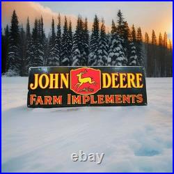 Old Vintage John Deere Farm Implements Porcelain Enamel Sign 36x 12 Ssp