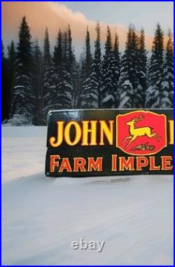 Old Vintage John Deere Farm Implements Porcelain Enamel Sign 36x 12 Ssp