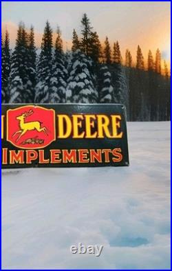 Old Vintage John Deere Farm Implements Porcelain Enamel Sign 36x 12 Ssp