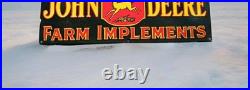 Old Vintage John Deere Farm Implements Porcelain Enamel Sign 36x 12 Ssp