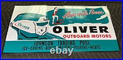 Oliver Outboard Motors Embossed Metal Sign Farm Tractor Girl Swimsuit Skiing