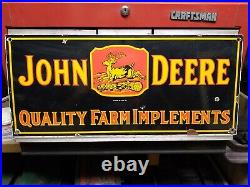 Original 1934 JOHN DEERE QUALITY IMPLEMENTS porcelain sign dealer sale services