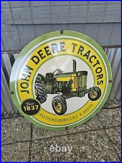 Original 1950's John Deere Tractors Porcelain Enamel Sign 30 Inches Round