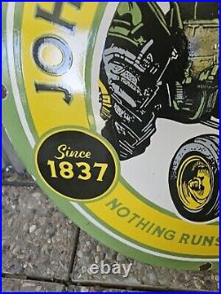 Original 1950's John Deere Tractors Porcelain Enamel Sign 30 Inches Round