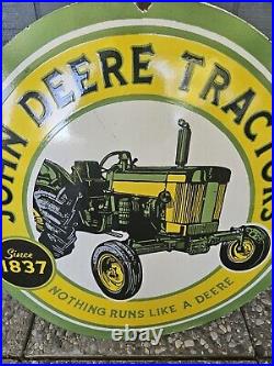 Original 1950's John Deere Tractors Porcelain Enamel Sign 30 Inches Round