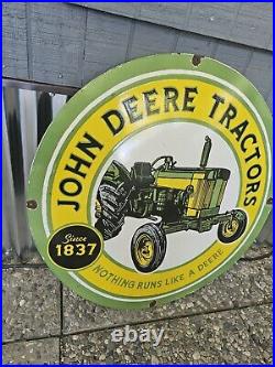 Original 1950's John Deere Tractors Porcelain Enamel Sign 30 Inches Round