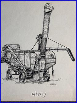 Original 1983 John Deere CASE Thresher Pen & Ink Drawing Signed K. L. Sawyer