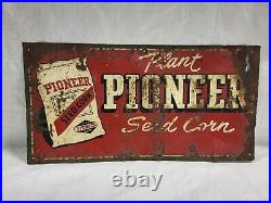 Original Plant Pioneer Seed Corn Sign 12x 23 Feed Farm Gas Oil John Deere