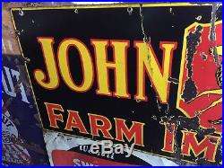 Original Vintage 6x2 John Deere Farm Implements Porcelain Sign! DOUBLE SIDED