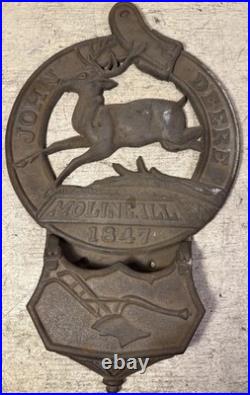 Original Vintage John Deere Cast Iron Wall Plaque Letter Mail Match Holder