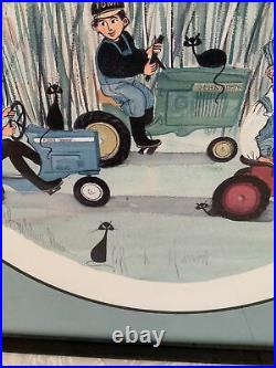 P Buckley Moss Hand Signed Numbered Amish Off To Harvest John Deere Ford Tractor