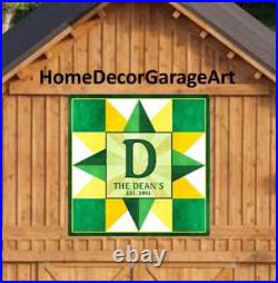 Personalized Barn Quilt Sign, Four Point Star John Deere Colors, Amish Design Personalized Barn Quilt Sign, Four Point Star John Deere Colors, Amish Design