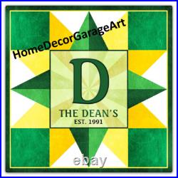 Personalized Barn Quilt Sign, Four Point Star John Deere Colors, Amish Design Personalized Barn Quilt Sign, Four Point Star John Deere Colors, Amish Design