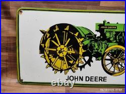 Porcelain John Deere Enamel Metal Sign Plate Size 24 x 13 Inches