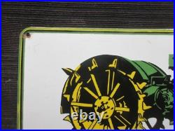 Porcelain John Deere Enamel Metal Sign Plate Size 24 x 13 Inches