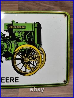 Porcelain John Deere Enamel Metal Sign Plate Size 24 x 13 Inches