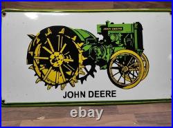 Porcelain John Deere Enamel Metal Sign Plate Size 24 x 13 Inches
