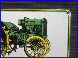 Porcelain John Deere Enamel Metal Sign Plate Size 24 x 13 Inches