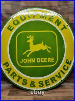 Porcelain John Deere Enamel Metal Sign Plate Size 30 Inches Round