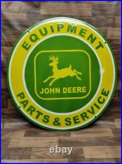 Porcelain John Deere Enamel Metal Sign Plate Size 30 Inches Round