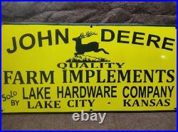 Porcelain John Deere Enamel Metal Sign Plate Size 30x15 Inches