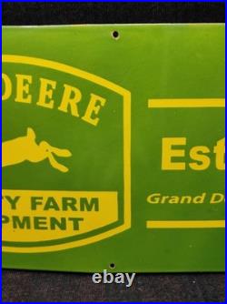 Porcelain John Deere Enamel Metal Sign Plate Size 36 x 18 Inches