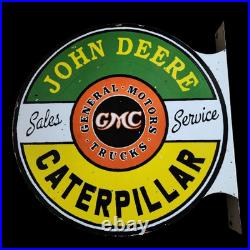 Porcelain John Deere Enamel Sign 18x18 Inches Double Sided With Flange